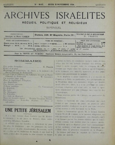 Archives israélites de France. Vol.96 N°96-97 (29 nov. 1934)